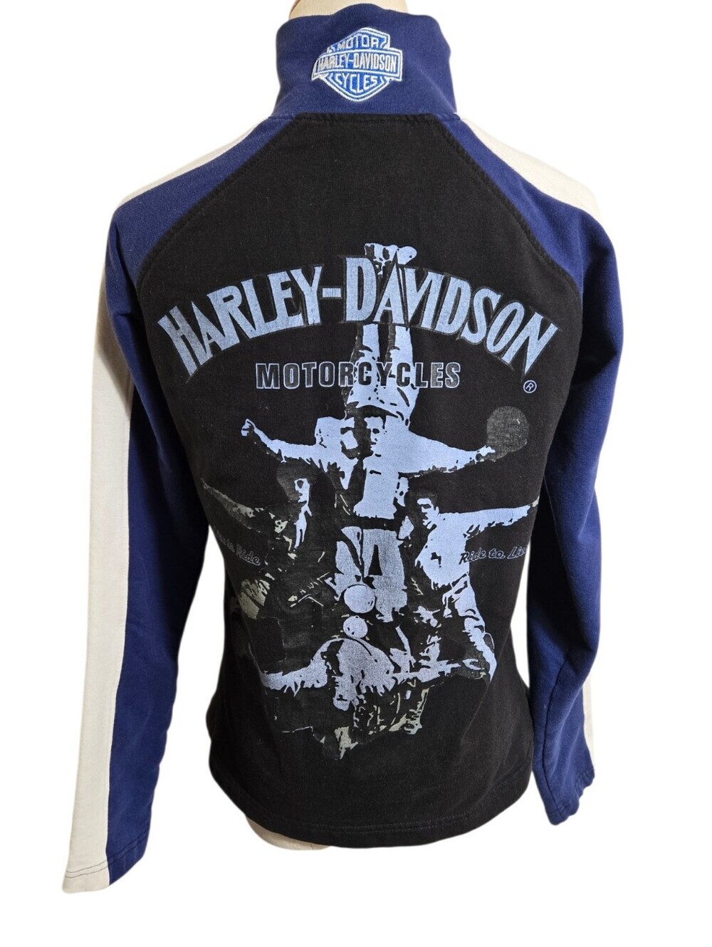 Harley-Davidson  Black & Navy Graphic Quarter Zip Pullover Shirt
